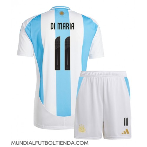 Camiseta Argentina Angel Di Maria #11 Primera Equipación Replica Copa America 2024 para niños mangas cortas (+ Pantalones cortos)